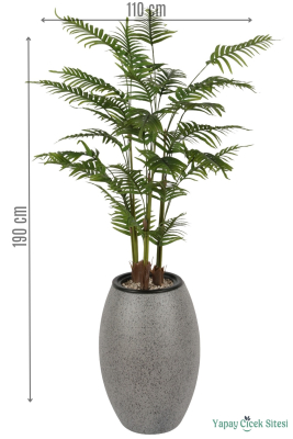 Gri Fiber Saksıda 3 Gövdeli Yapay Areka Palmiye Ağacı 190 cm - Yapay Çiçek Sitesi
