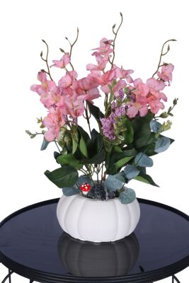 Küçük Kabak Beton Saksıda Yapay Yasemin Çiçeği Pembe - Yapay Çiçek Sitesi