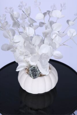 Küçük Kabak Saksıda Yapay Beyaz Okaliptus Şöleni 30 cm - 3