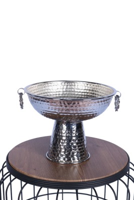 Metal Dekoratif Ayaklı Sunumluk Çiçeklik Küpeli Gümüş 19 Cm - Yapay Çiçek Sitesi