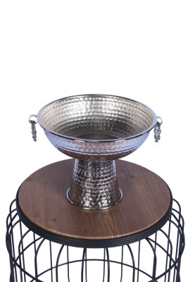 Metal Dekoratif Ayaklı Sunumluk Çiçeklik Küpeli Gümüş 19 Cm - 2