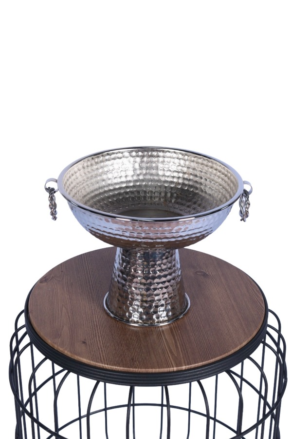 Metal Dekoratif Ayaklı Sunumluk Çiçeklik Küpeli Gümüş 19 Cm - 2