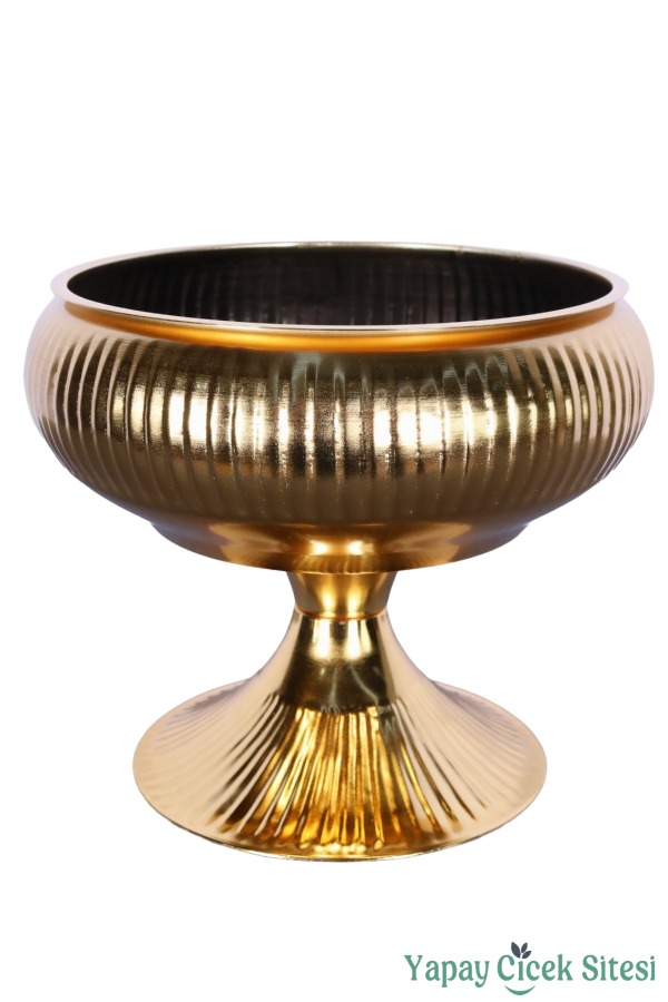 Metal Dekoratif Ayaklı Vazo 21 Cm Altın - 1