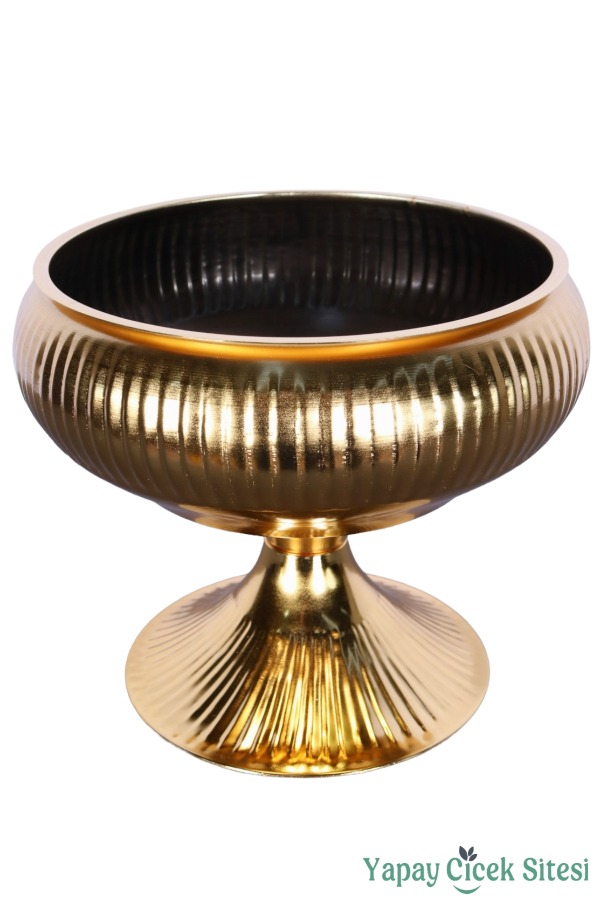 Metal Dekoratif Ayaklı Vazo 21 Cm Altın - 2