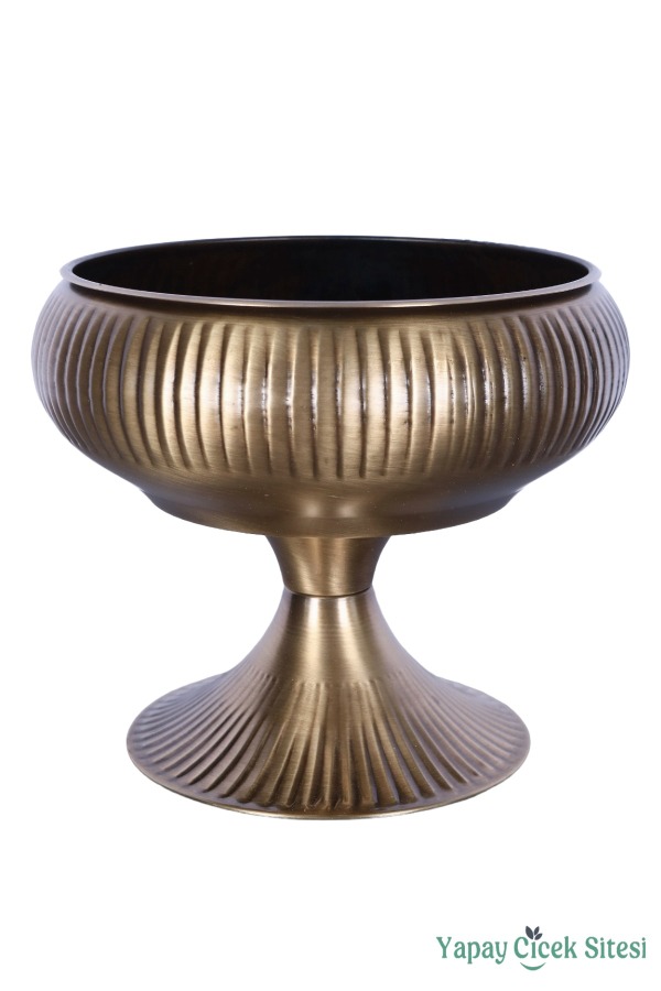 Metal Dekoratif Ayaklı Vazo 21 Cm Bronz - 1