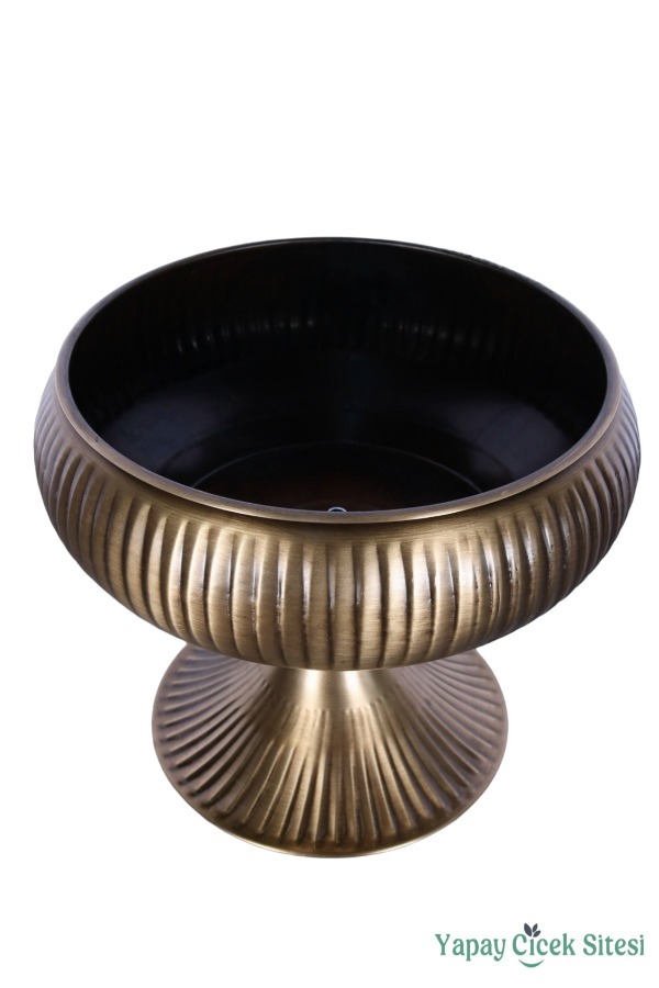 Metal Dekoratif Ayaklı Vazo 21 Cm Bronz - 3