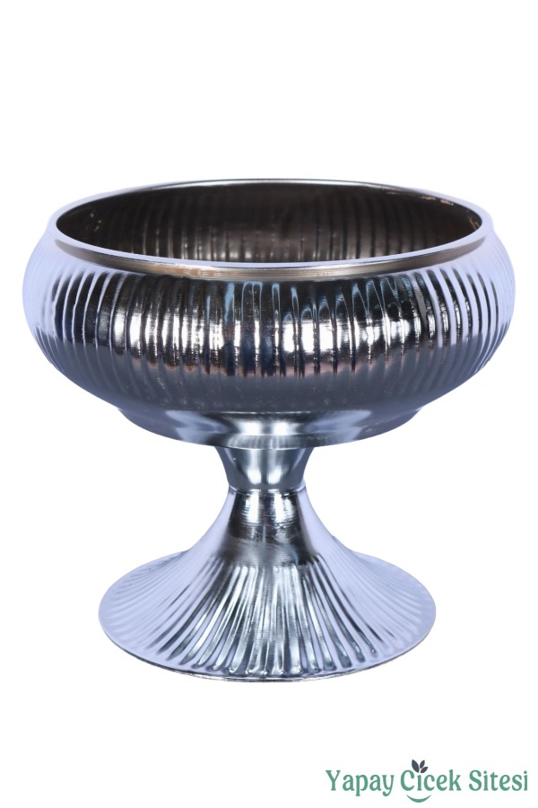 Metal Dekoratif Ayaklı Vazo 21 Cm Gümüş - 1