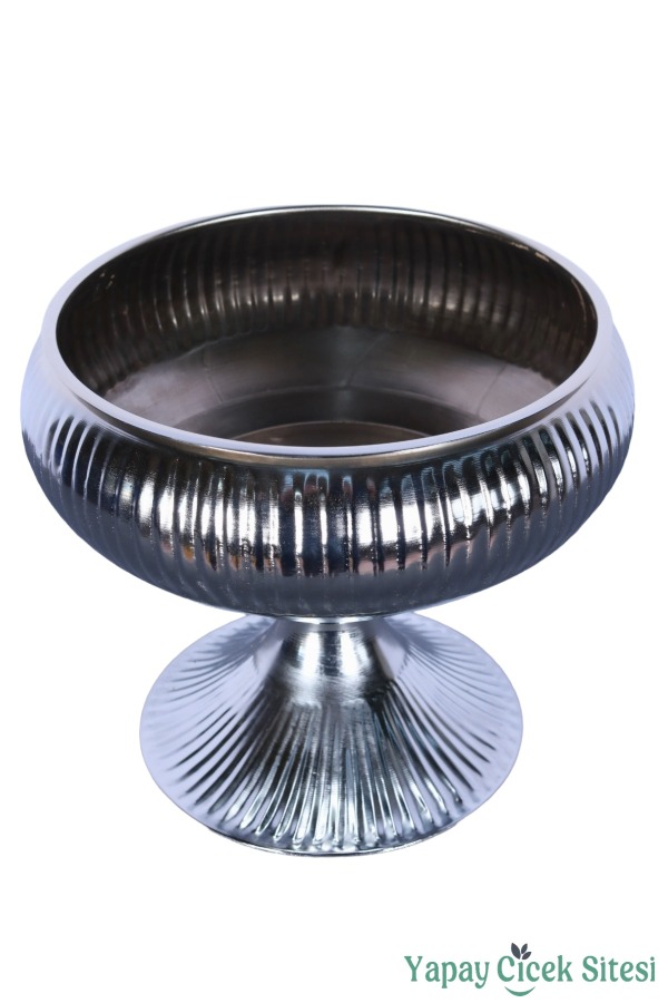 Metal Dekoratif Ayaklı Vazo 21 Cm Gümüş - 2