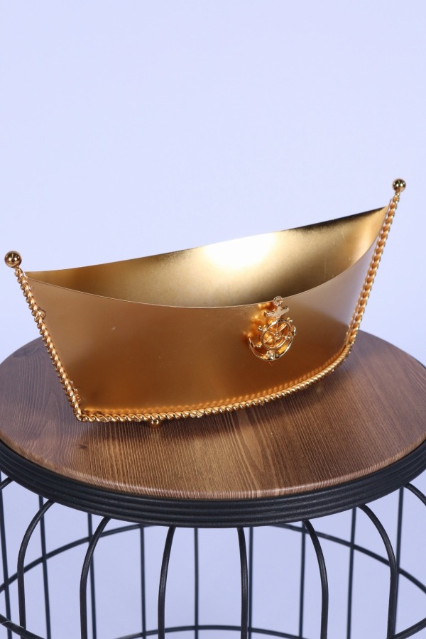 Metal Dekoratif Çiçeklik Sunumluk Büyük Kayık Altın - 2