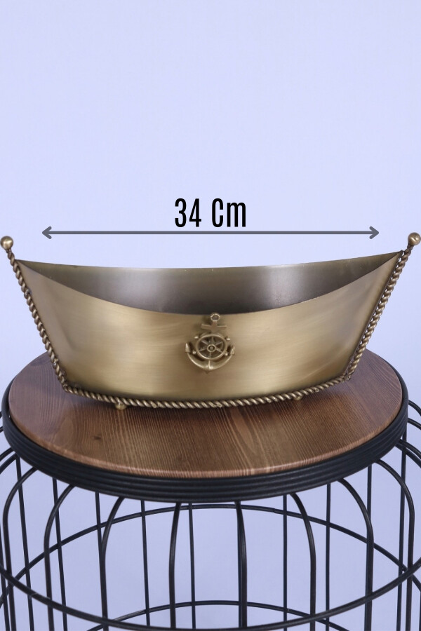 Metal Dekoratif Çiçeklik Sunumluk Büyük Kayık Bronz - 1