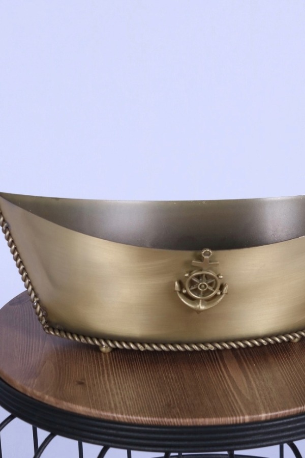 Metal Dekoratif Çiçeklik Sunumluk Büyük Kayık Bronz - 2