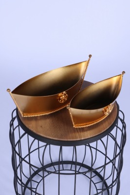 Metal Dekoratif Çiçeklik Sunumluk Kayık Model 2li Set Altın - 2