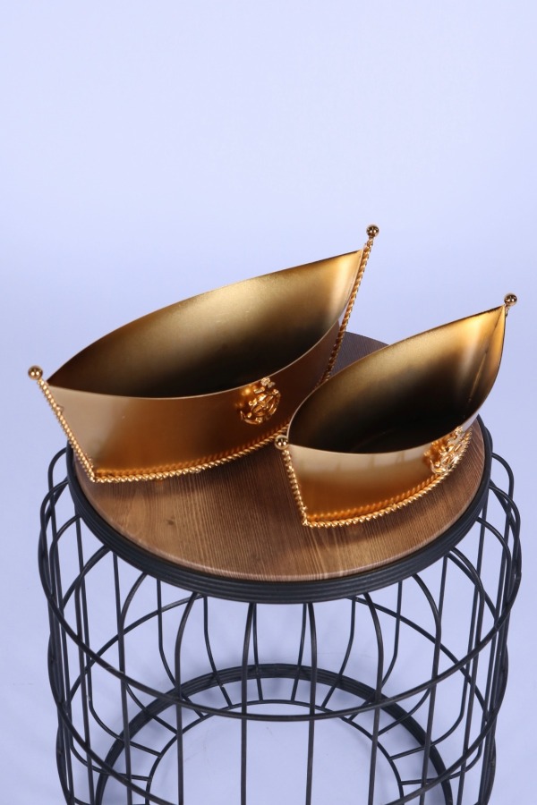 Metal Dekoratif Çiçeklik Sunumluk Kayık Model 2li Set Altın - 2