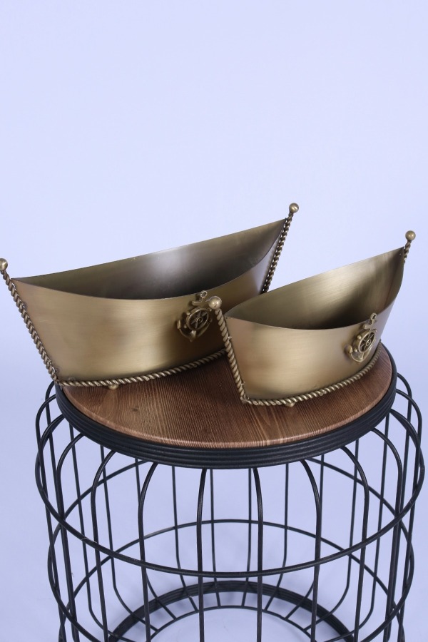 Metal Dekoratif Çiçeklik Sunumluk Kayık Model 2li Set Bronz - 1