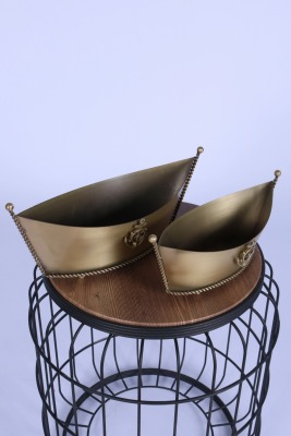 Metal Dekoratif Çiçeklik Sunumluk Kayık Model 2li Set Bronz - 2