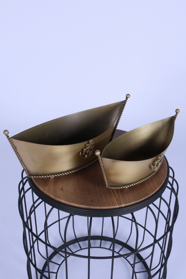 Metal Dekoratif Çiçeklik Sunumluk Kayık Model 2li Set Bronz - 2