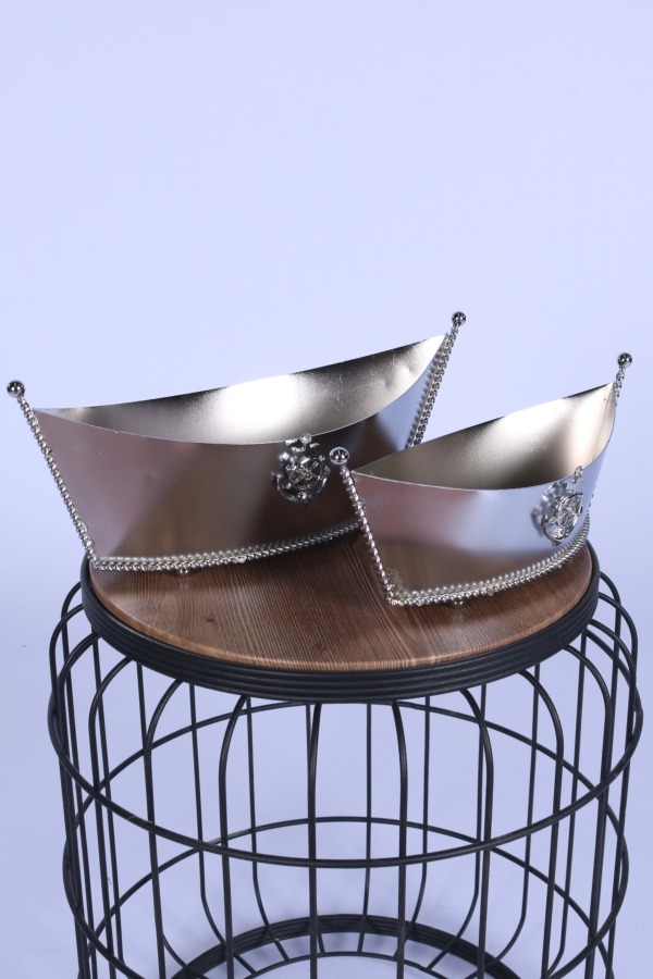 Metal Dekoratif Çiçeklik Sunumluk Kayık Model 2li Set Gümüş - 1