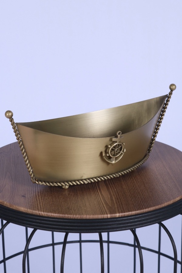 Metal Dekoratif Çiçeklik Sunumluk Küçük Kayık Bronz - 2