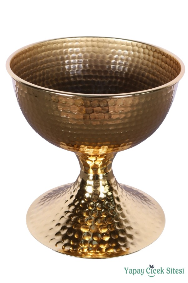 Metal Dekoratif Darbeli Vazo 20 Cm Altın - 2