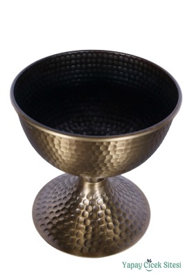 Metal Dekoratif Darbeli Vazo 20 Cm Bronz - 2
