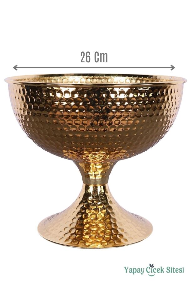 Metal Dekoratif Darbeli Vazo 22 Cm Altın - 1