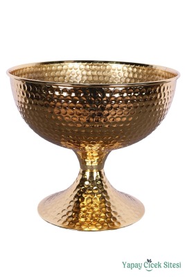 Metal Dekoratif Darbeli Vazo 22 Cm Altın - 2