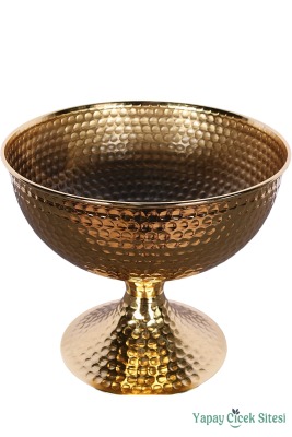 Metal Dekoratif Darbeli Vazo 22 Cm Altın - 3