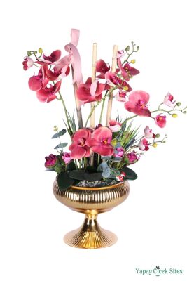 Metal Saksıda Premium Yapay Orkide Aranjmanı Model 4 - Yapay Çiçek Sitesi
