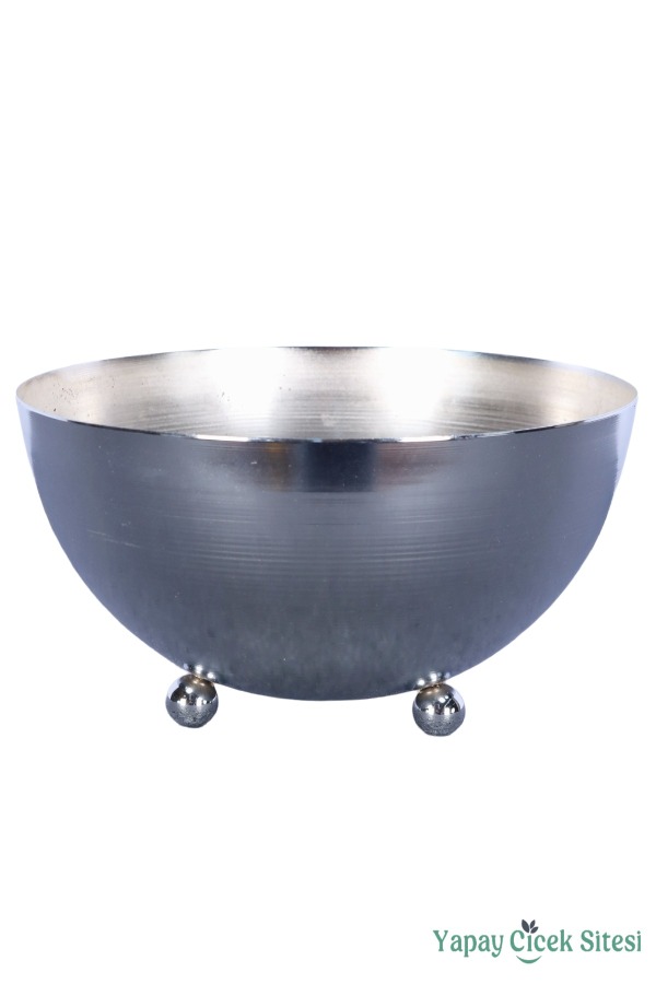 Metal Tas Model Saksı Gümüş 11 Cm - 1