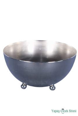 Metal Tas Model Saksı Gümüş 11 Cm - 2