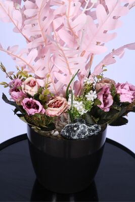 Pembe Yapraklı Dekoratif Yapay Çiçek Tanzimi 45 cm - 2