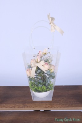 Saksılı Çiçek Aranjmanı (Şeffaf Çanta Hediyeli) Model 11 - 2