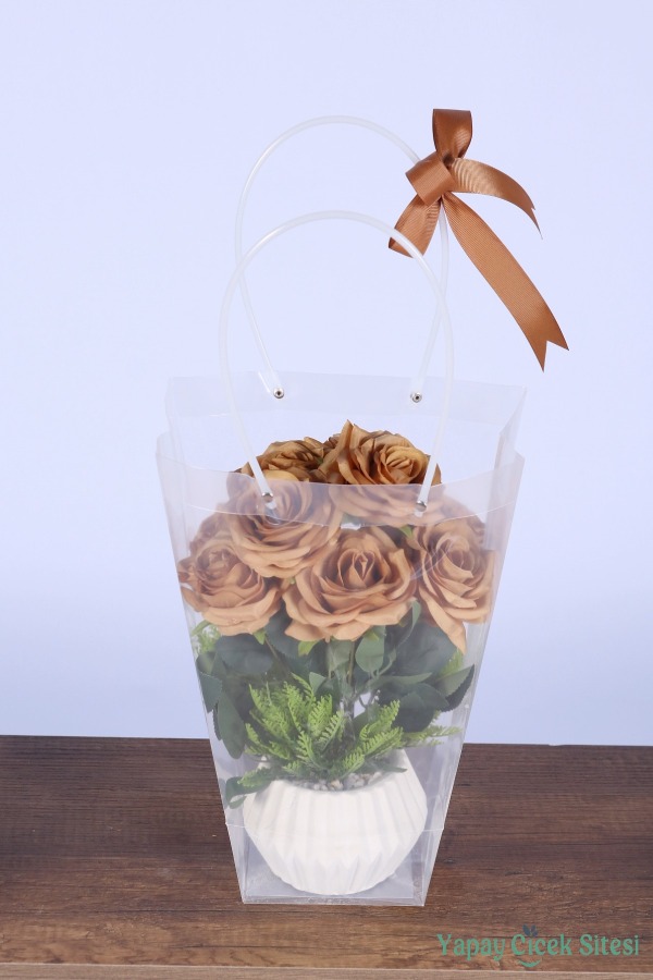 Saksılı Çiçek Aranjmanı (Şeffaf Çanta Hediyeli) Model 5 - 2