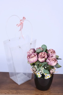 Saksılı Çiçek Aranjmanı (Şeffaf Çanta Hediyeli) Model 7 - Yapay Çiçek Sitesi