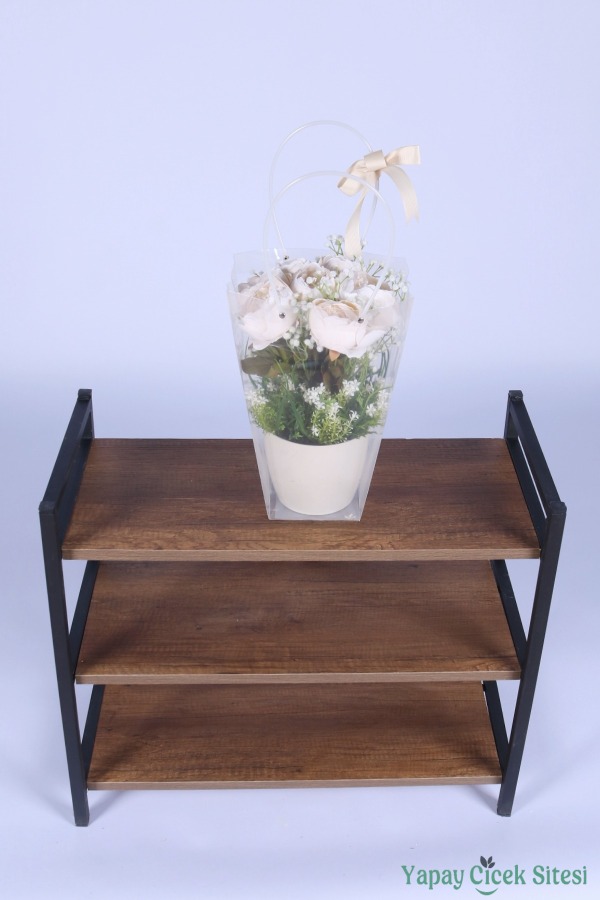 Saksılı Çiçek Aranjmanı (Şeffaf Çanta Hediyeli) Model 9 - 3