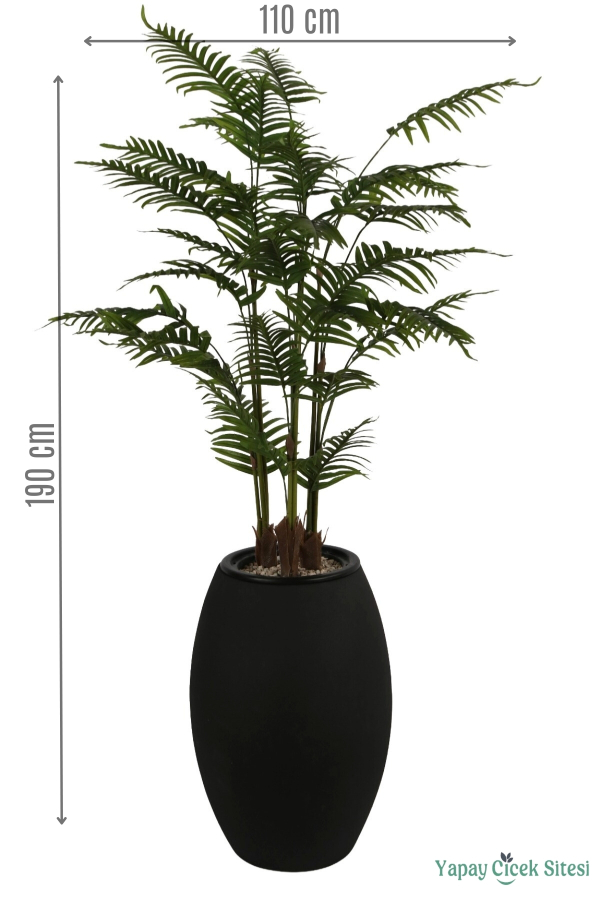 Siyah Fiber Saksıda 3 Gövdeli Yapay Areka Palmiye Ağacı 190 cm - 1