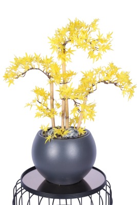 Antrasit Küre Saksıda Modern Minimal Tasarım Yapay Bonsai Ağacı Sarı 65 cm - 3
