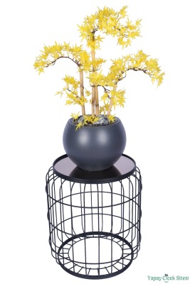 Antrasit Küre Saksıda Modern Minimal Tasarım Yapay Bonsai Ağacı Sarı 65 cm - 4