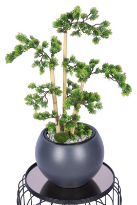 Antrasit Küre Saksıda Modern Minimal Tasarım Yapay Bonsai Ağacı Yeşil 65 cm - 2