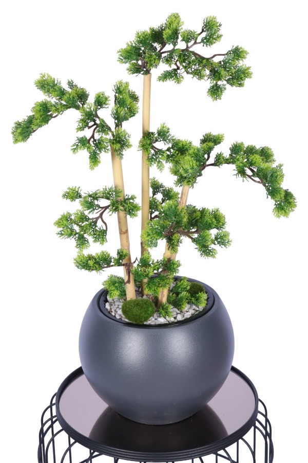Antrasit Küre Saksıda Modern Minimal Tasarım Yapay Bonsai Ağacı Yeşil 65 cm - 2