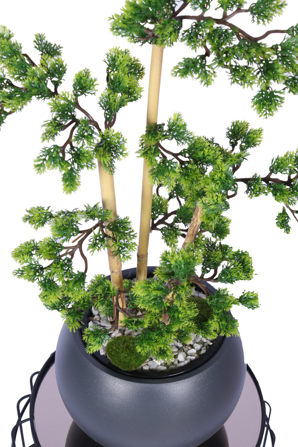Antrasit Küre Saksıda Modern Minimal Tasarım Yapay Bonsai Ağacı Yeşil 65 cm - 4