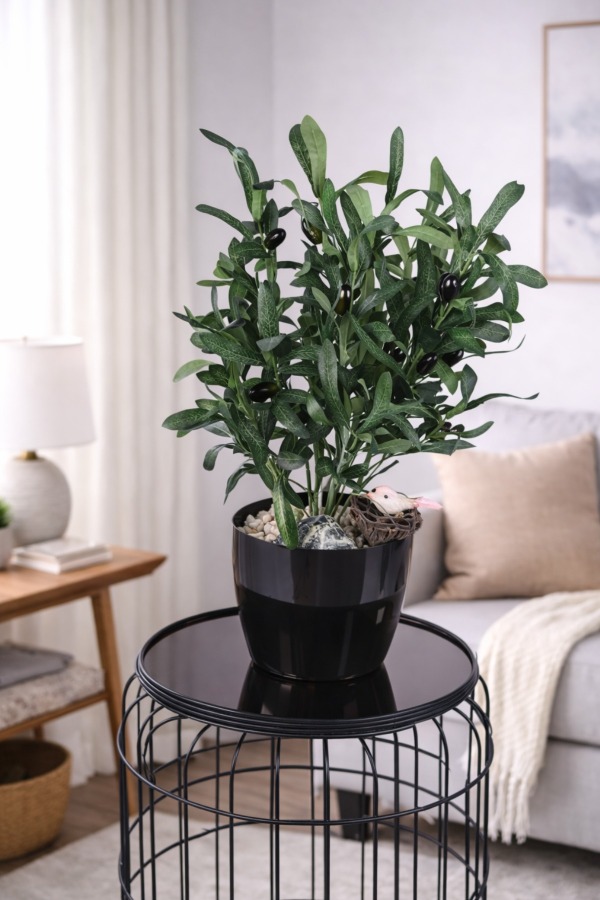 Siyah Plastik Saksıda Yapay Zeytin Ağacı 50 cm - 4