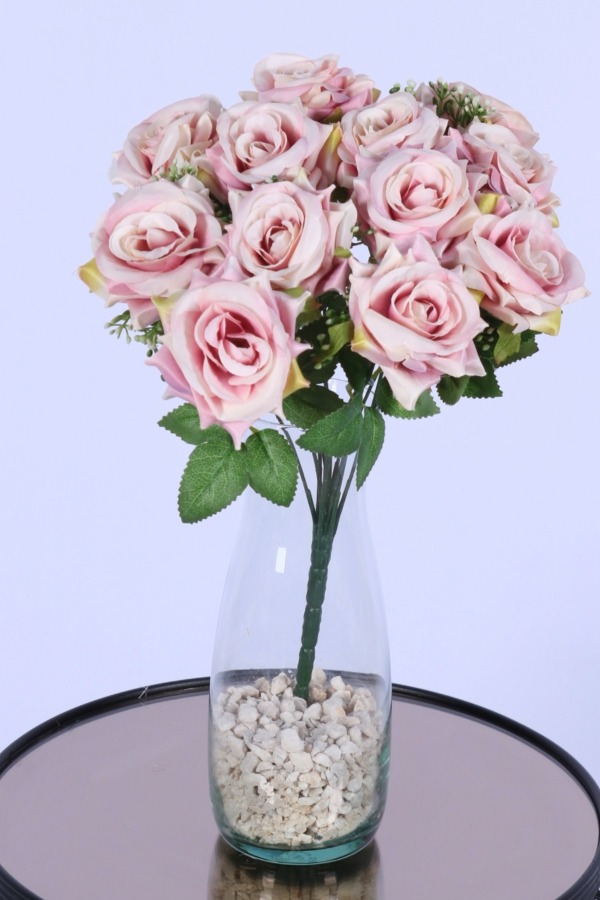 Tomurcuk Detaylı Yapay Gül Demeti Açık Pembe 12 Dal - 1