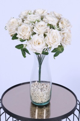 Tomurcuk Detaylı Yapay Gül Demeti Beyaz 12 Dal - Yapay Çiçek Sitesi