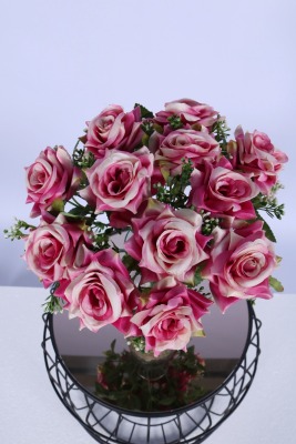 Tomurcuk Detaylı Yapay Gül Demeti Fuşya 12 Dal - 3