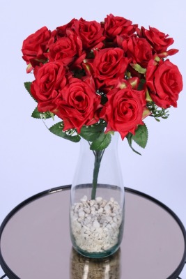 Tomurcuk Detaylı Yapay Gül Demeti Kırmızı 12 Dal - Yapay Çiçek Sitesi