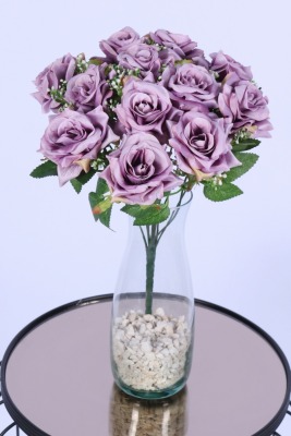 Tomurcuk Detaylı Yapay Gül Demeti Lila 12 Dal - Yapay Çiçek Sitesi