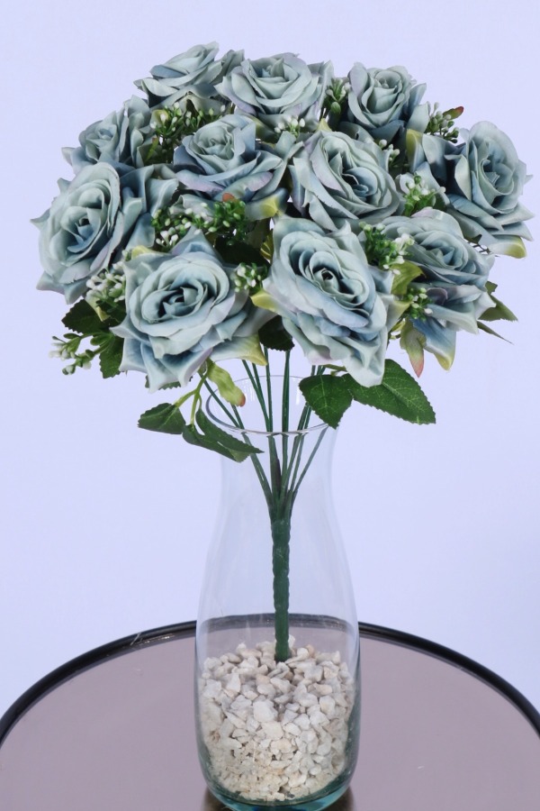 Tomurcuk Detaylı Yapay Gül Demeti Yeşil 12 Dal - 1