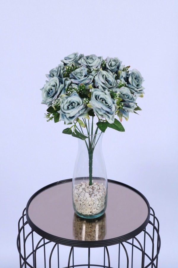 Tomurcuk Detaylı Yapay Gül Demeti Yeşil 12 Dal - 2