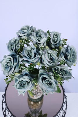 Tomurcuk Detaylı Yapay Gül Demeti Yeşil 12 Dal - 4